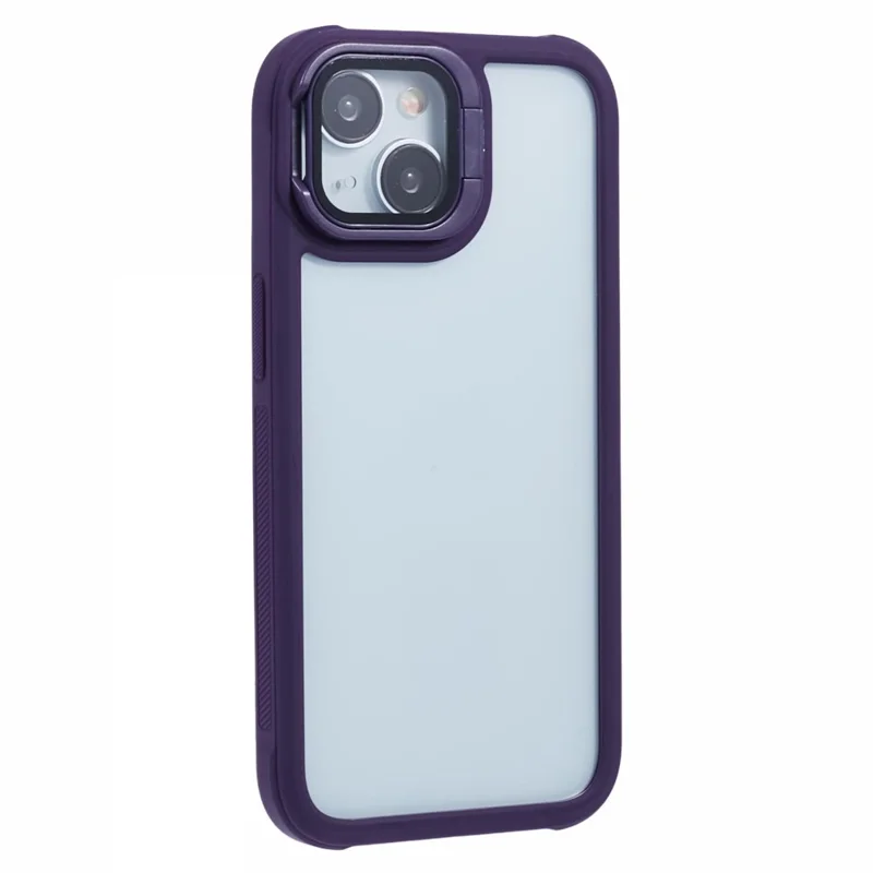 For iPhone 13 Case Lens Frame Kickstand PC + TPU Non-Slip Edge  Phone Cover - Purple