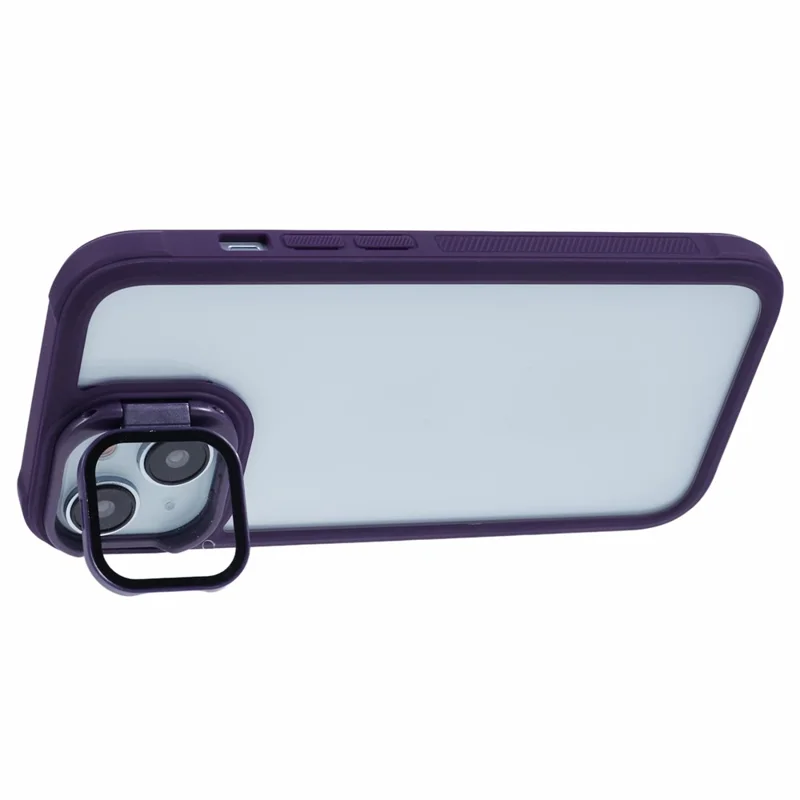 For iPhone 13 Case Lens Frame Kickstand PC + TPU Non-Slip Edge  Phone Cover - Purple