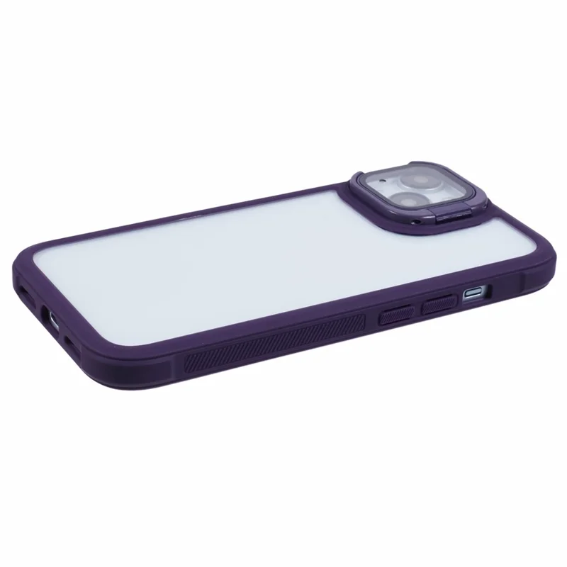 For iPhone 13 Case Lens Frame Kickstand PC + TPU Non-Slip Edge  Phone Cover - Purple