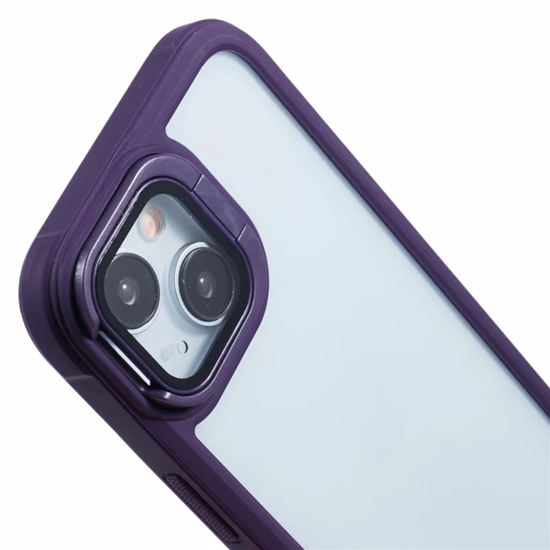 For iPhone 13 Case Lens Frame Kickstand PC + TPU Non-Slip Edge  Phone Cover - Purple