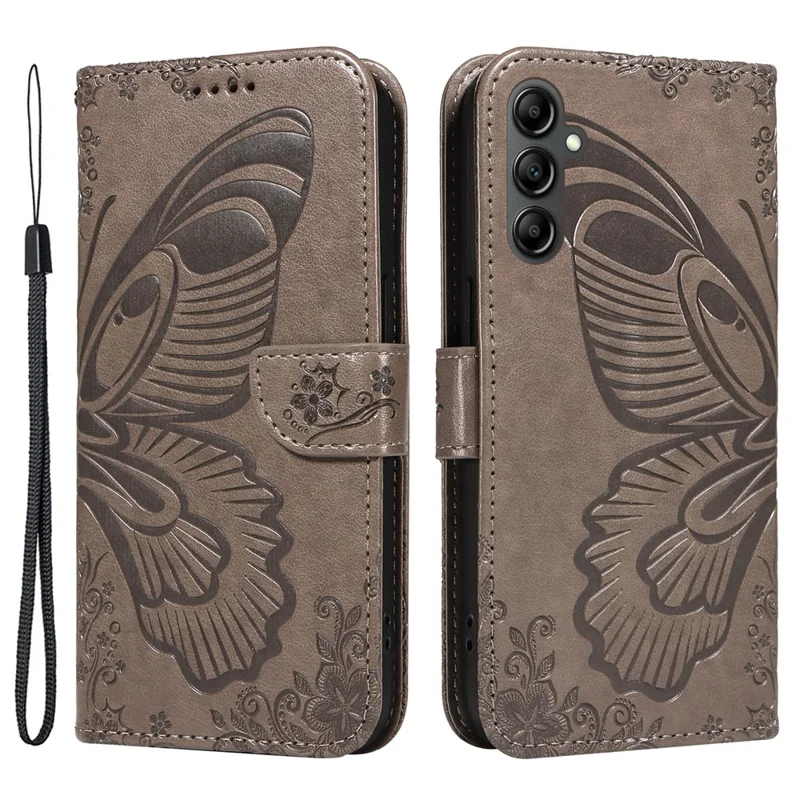 For Samsung Galaxy A05s 4G Case with Hand Strap Butterfly Leather Wallet Phone Cover - Grey