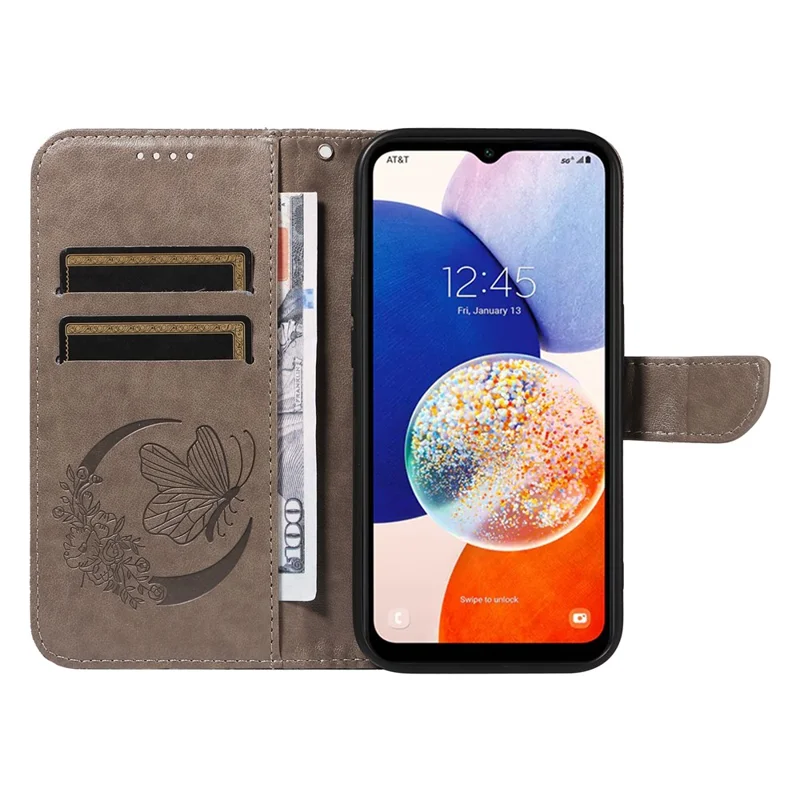 For Samsung Galaxy A05s 4G Case with Hand Strap Butterfly Leather Wallet Phone Cover - Grey