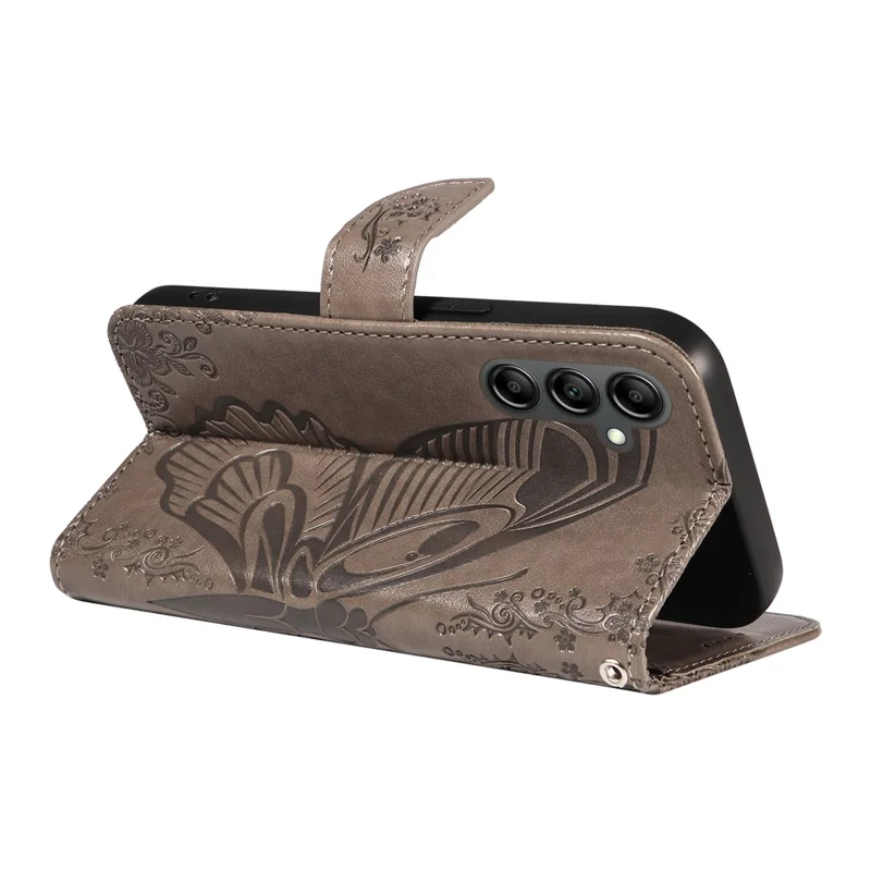 For Samsung Galaxy A05s 4G Case with Hand Strap Butterfly Leather Wallet Phone Cover - Grey