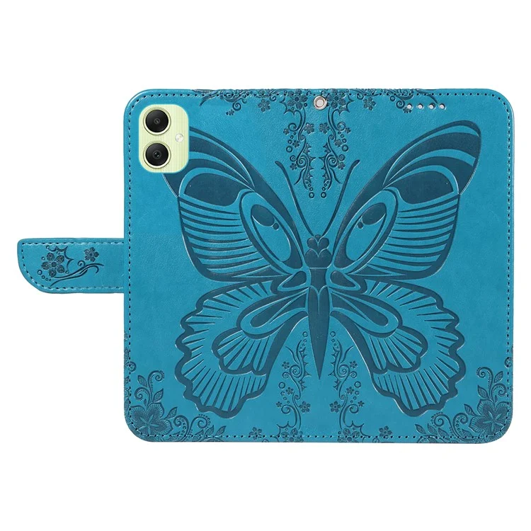 For Samsung Galaxy A05 4G Case Butterfly Leather Wallet Phone Cover with Hand Strap - Blue