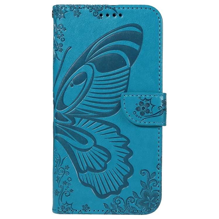 For Samsung Galaxy A05 4G Case Butterfly Leather Wallet Phone Cover with Hand Strap - Blue