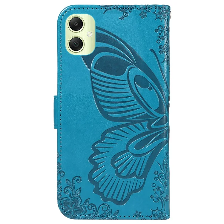 For Samsung Galaxy A05 4G Case Butterfly Leather Wallet Phone Cover with Hand Strap - Blue