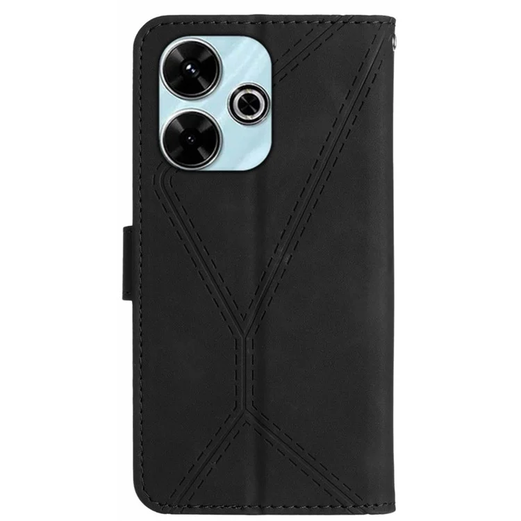 HT05 Für Xiaomi Redmi 13 5G / 13 4G Hülle Kartenfach Lederphone Cover Linien geprägt - Schwarz