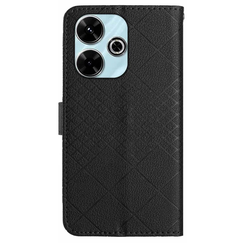 HT06 para Xiaomi Redmi 13 5G / 13 4G Case Litchi Texture Leather Wallet Phone Cover com Alça - Preto