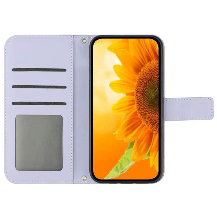 HT04 для Xiaomi Redmi 13 5G / 13 4G Чехол с подсолнухом из искусственной кожи с плечевым ремнем - светло-фиолетовый