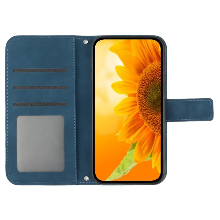 HT04 For Xiaomi Redmi 13 5G / 13 4G Case PU Leather Handbag Phone Cover Sunflower - Dark Blue