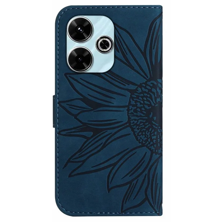 HT04 For Xiaomi Redmi 13 5G / 13 4G Case PU Leather Handbag Phone Cover Sunflower - Dark Blue