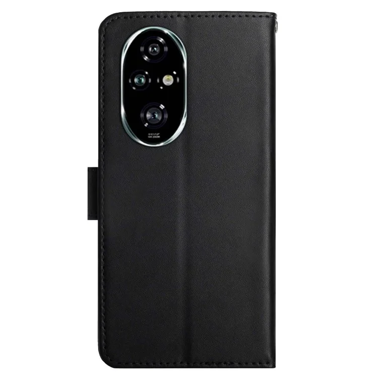 HT02 For Honor 200 Pro 5G Case Nappa Texture Genuine Cow Leather Flip Phone Cover - Schwarz