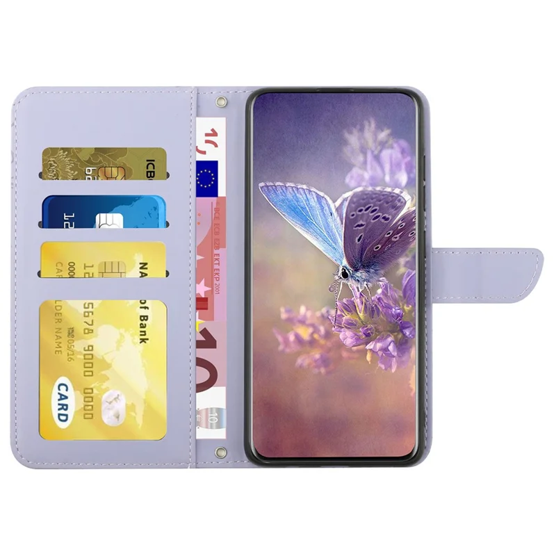 HT03 For Honor 200 Pro 5G Case PU Leather Phone Cover Butterfly and Flower Imprinted - Purple