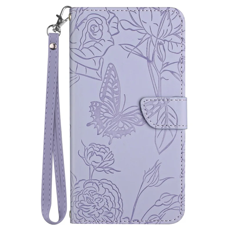 HT03 For Honor 200 Pro 5G Case PU Leather Phone Cover Butterfly and Flower Imprinted - Purple