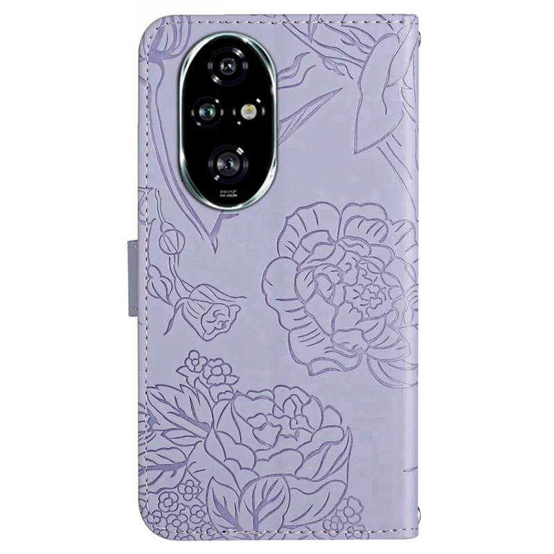 HT03 For Honor 200 Pro 5G Case PU Leather Phone Cover Butterfly and Flower Imprinted - Purple