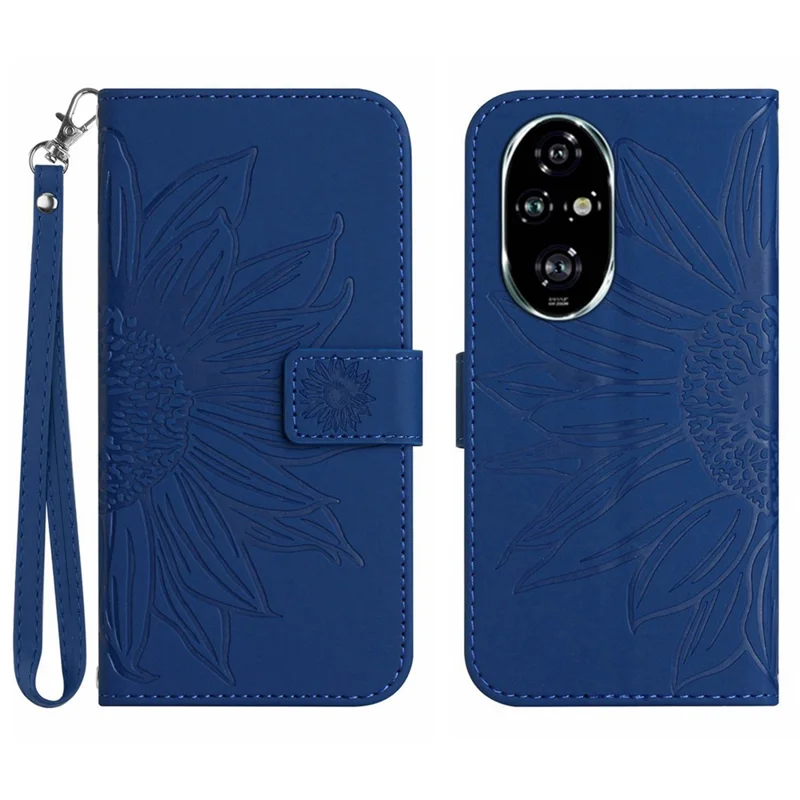 HT04 For Honor 200 Pro 5G Case Sunflower Leather Phone Cover with Hand Strap - Sapphire