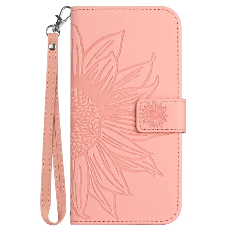 HT04 For Honor 200 Pro 5G Case Sunflower Leather Phone Cover with Hand Strap - Light Pink
