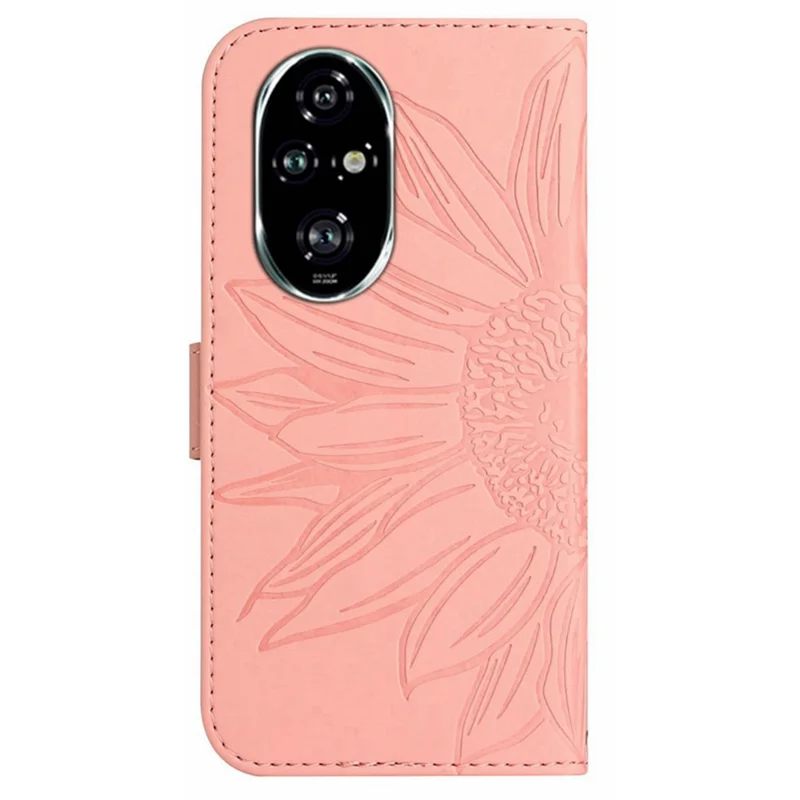 HT04 For Honor 200 Pro 5G Case Sunflower Leather Phone Cover with Hand Strap - Light Pink