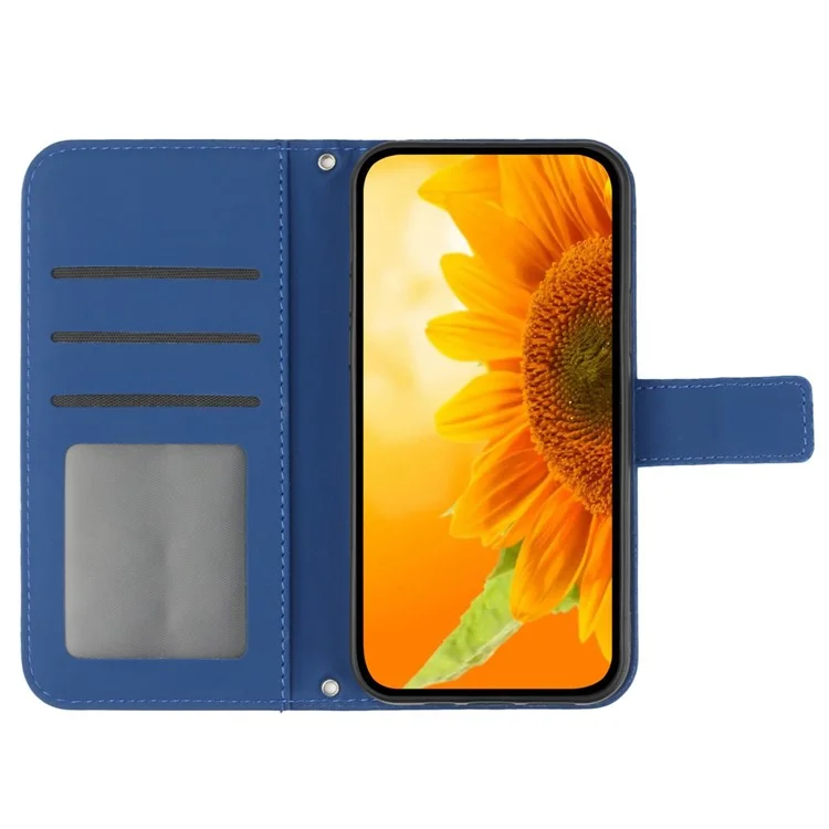 HT04 For Honor 200 Pro 5G Case Sunflower Flip Leather Phone Cover Card Slots - Sapphire