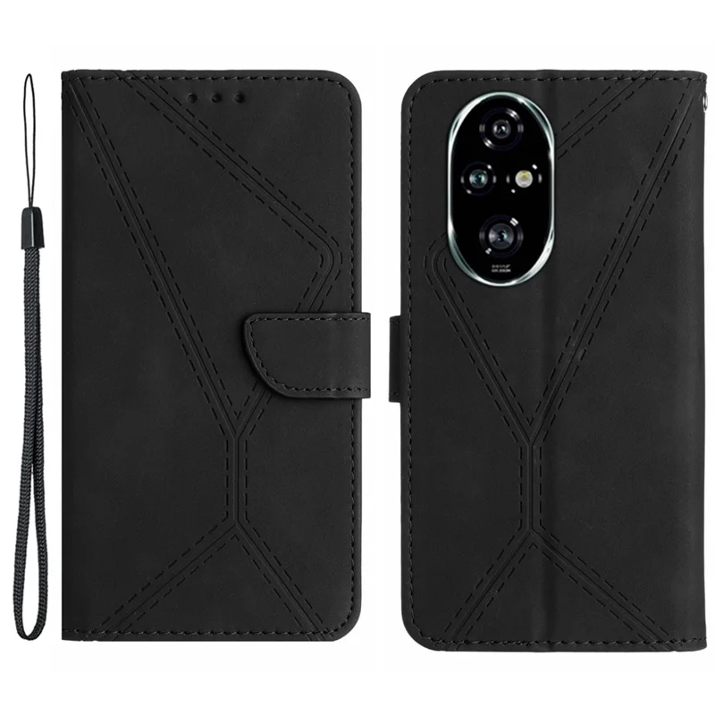 HT05 For Honor 200 Pro 5G Case Card Holder Leather Phone Cover Lines Imprinted - Black
