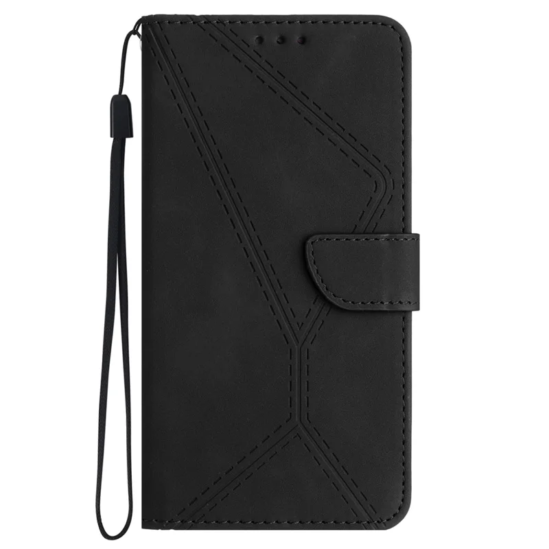 HT05 For Honor 200 Pro 5G Case Card Holder Leather Phone Cover Lines Imprinted - Black