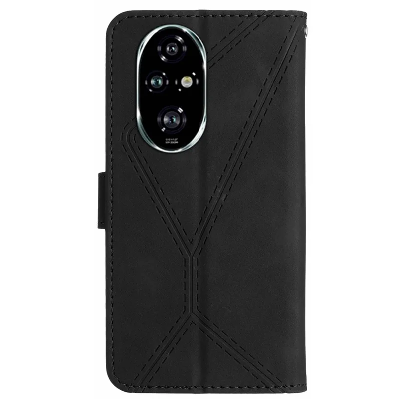 HT05 For Honor 200 Pro 5G Case Card Holder Leather Phone Cover Lines Imprinted - Black