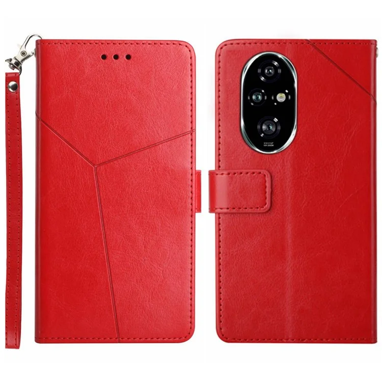 HT01 For Honor 200 5G Case Leather Flip Phone Cover Y-Shaped Lines - Red