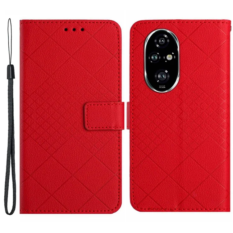 HT06 For Honor 200 5G Case PU Leather Wallet Flip Phone Cover Rhombus Pattern  - Red
