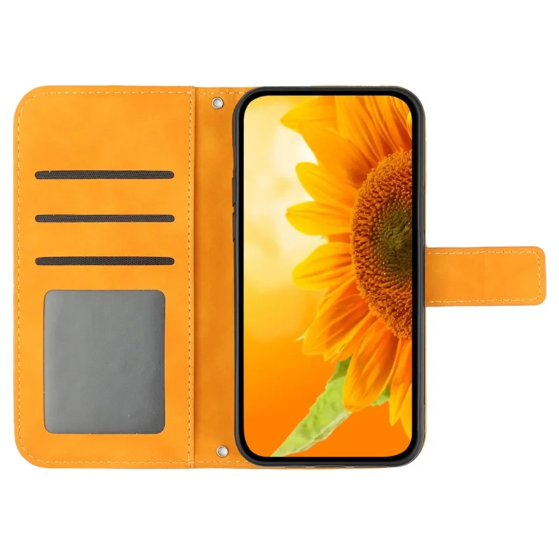 HT04 For Honor 200 5G Case Sunflower Leather Wallet Protective Phone Cover with Wrist Strap - Yellow