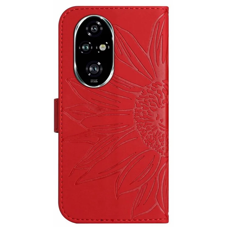 HT04 For Honor 200 5G Case Sunflower Flip Leather Phone Cover Card Slots - Red