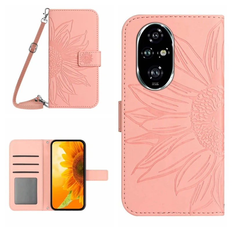HT04 For Honor 200 5G Etui med solsikke Flip Læder Telefonbeskyttelse med Kortpladser - Farve}