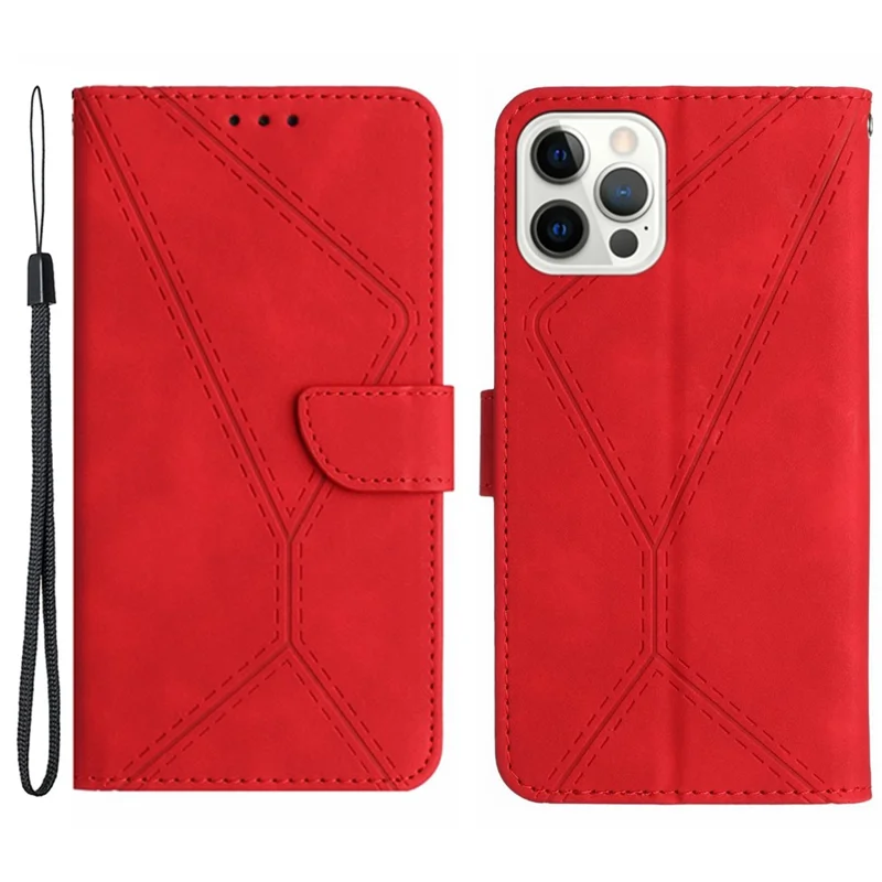 HT05 Für iPhone 16 Pro Max Hülle Leder Handyhülle mit Kartenfächer / Bargeldschlitz Ständer Funktion - Rot