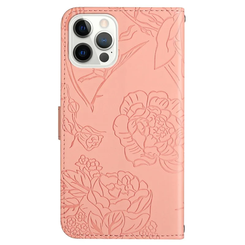 HT03 For iPhone 16 Pro Max Case Butterfly Flowers Leather Phone Cover Magnetic Flip Stand - Pink