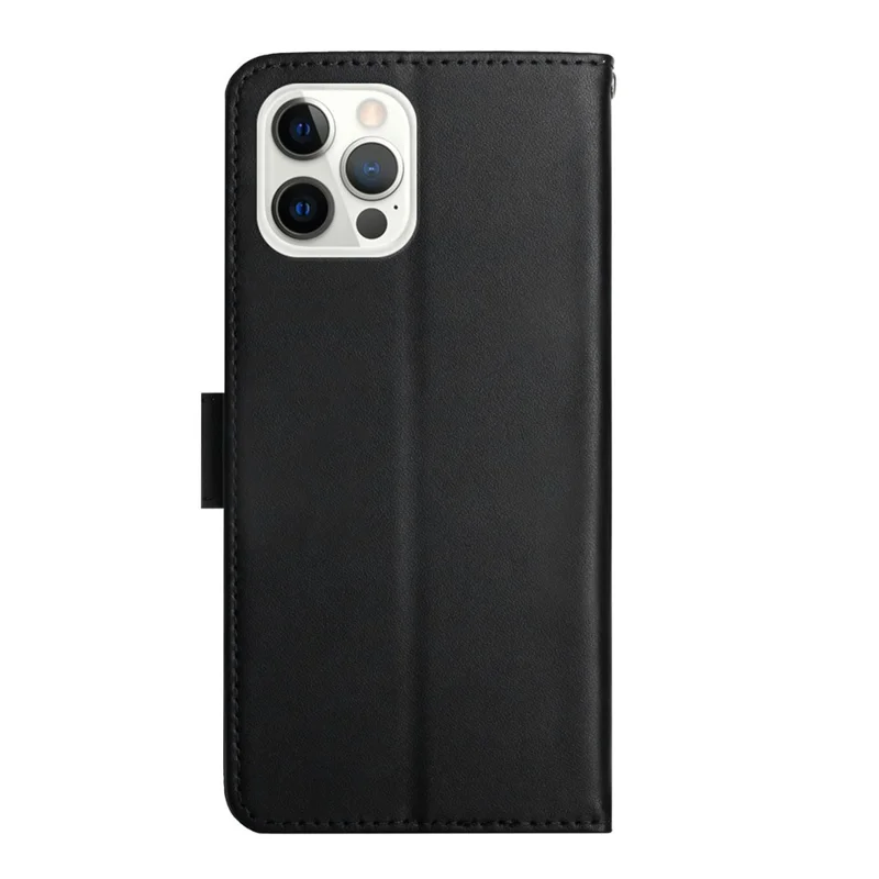 HT02 Per iPhone 16 Pro Max Custodia Texture Nappa Pelle Bovina Genuina Flip Phone Cover - Nero
