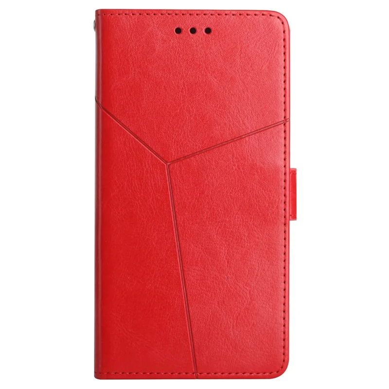 For iPhone 16 Pro Case with Wrist Strap Y Shaped Lines Imprint Leather Phone Cover - Red