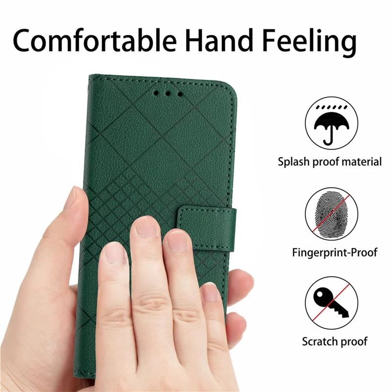 HT06 For iPhone 16 Pro Case Litchi Texture Leather Wallet Rhombus Phone Cover - Green