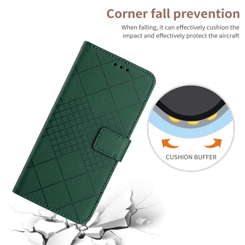 HT06 For iPhone 16 Pro Case Litchi Texture Leather Wallet Rhombus Phone Cover - Green