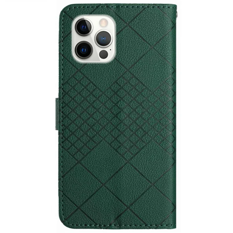 HT06 For iPhone 16 Pro Case Litchi Texture Leather Wallet Rhombus Phone Cover - Green