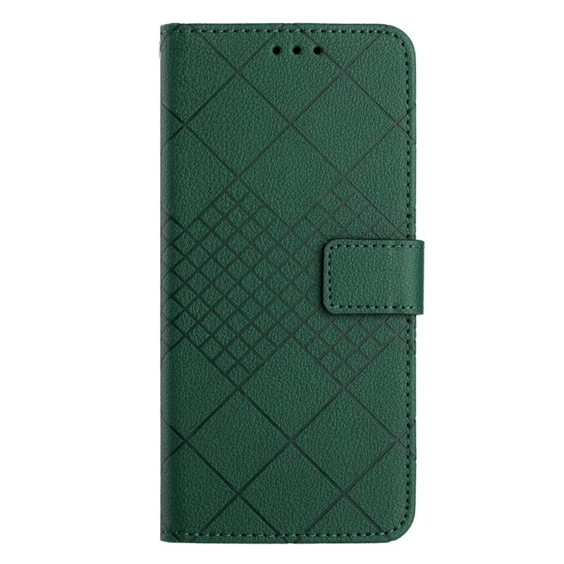 HT06 For iPhone 16 Pro Case Litchi Texture Leather Wallet Rhombus Phone Cover - Green