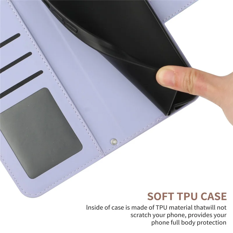 HT04 For iPhone 16 Pro Case Sunflower Imprint Leather Flip Phone Cover with Hand Strap - Light Purple