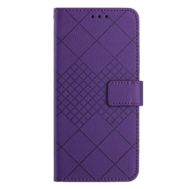 HT06 For iPhone 16 Plus Wallet Case Litchi Texture Rhombus Leather Phone Cover - Dark Purple