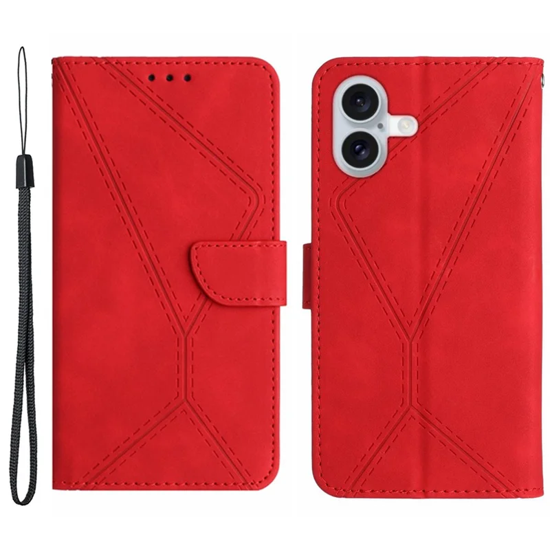 HT05 For iPhone 16 Plus Stand Case Anti-Drop Card Slots Leather Phone Cover - Red
