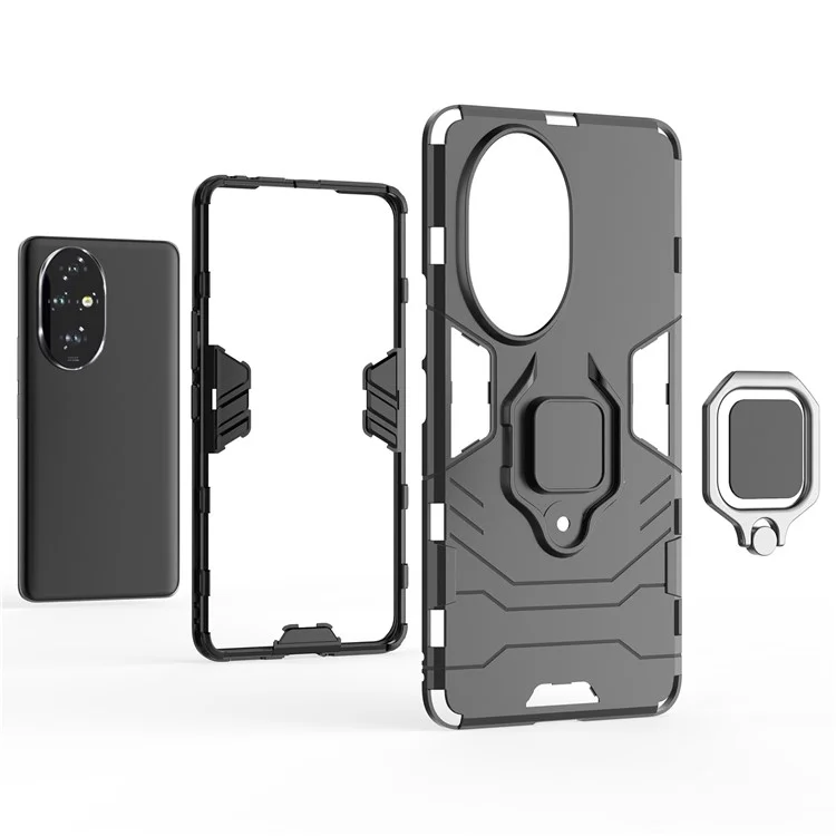 Per Honor 200 Pro 5G Case Ring Kickstand PC+TPU Anti-Scratch Phone Cover - Nero