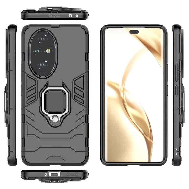Per Honor 200 Pro 5G Case Ring Kickstand PC+TPU Anti-Scratch Phone Cover - Nero