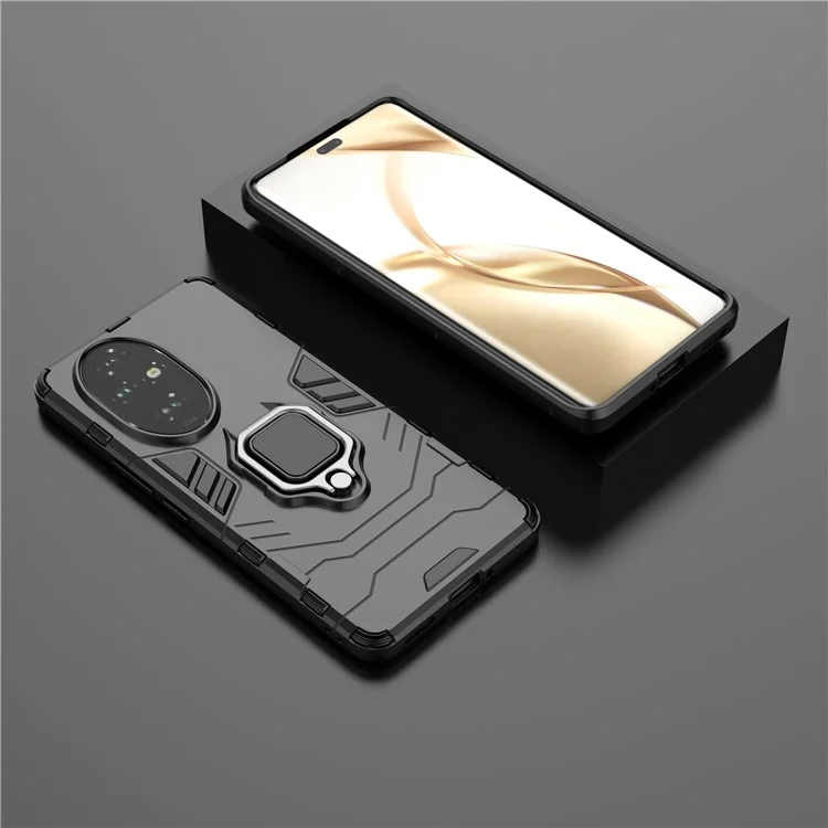 Per Honor 200 Pro 5G Case Ring Kickstand PC+TPU Anti-Scratch Phone Cover - Nero