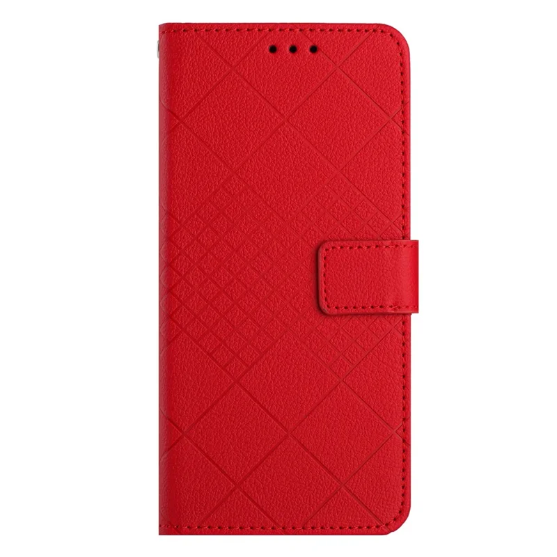 HT06 For iPhone 16 Case Leather Wallet Phone Cover Litchi Texture Rhombus Pattern - Red