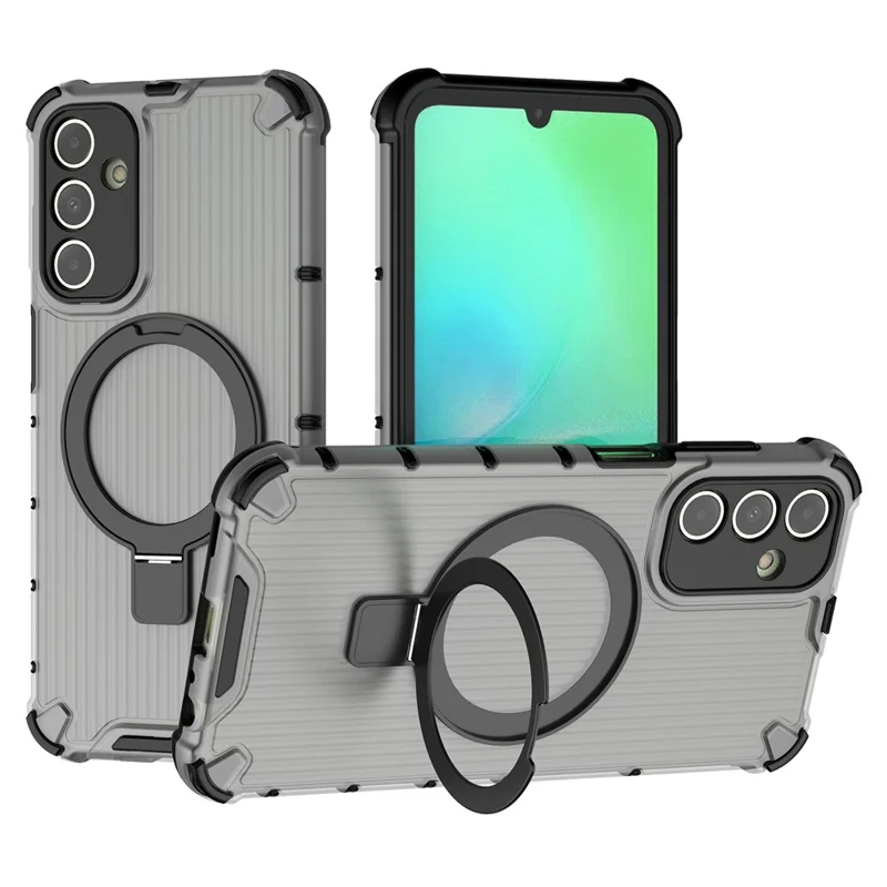 For Samsung Galaxy A15 4G / A15 5G Case Magnetic Kickstand Stripe Design PC+TPU Phone Cover - Grey