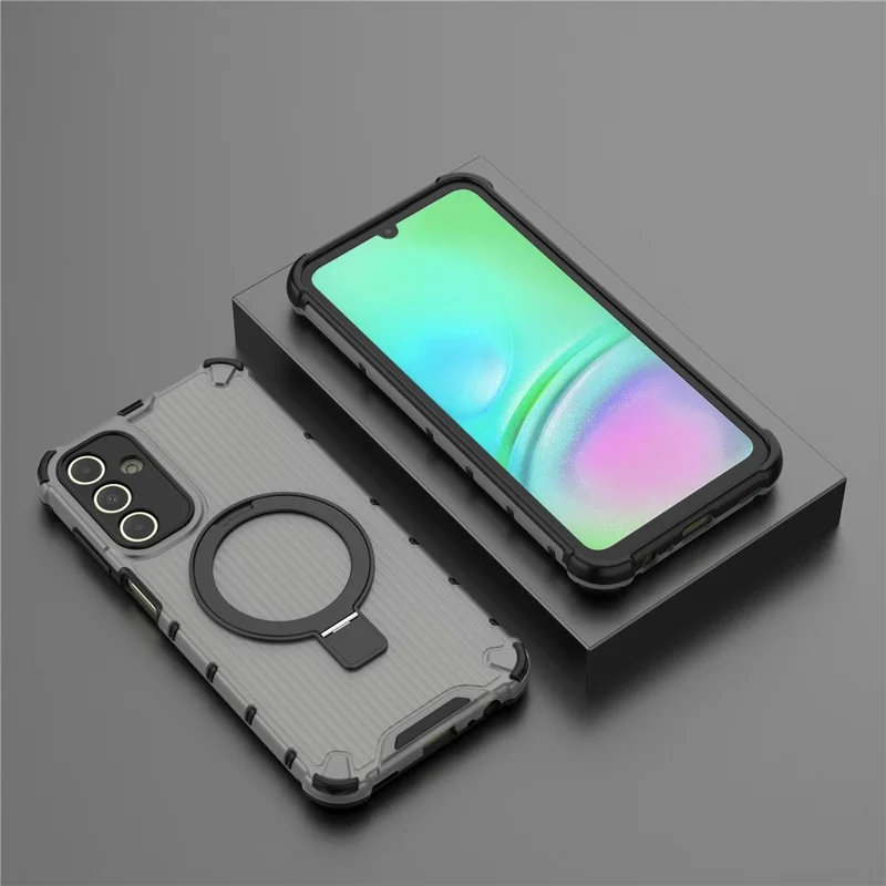 For Samsung Galaxy A15 4G / A15 5G Case Magnetic Kickstand Stripe Design PC+TPU Phone Cover - Grey