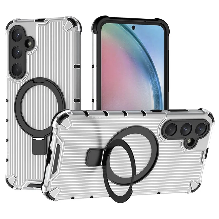 Für Samsung Galaxy A55 5G Magnetisches Case Kickstand Streifendesign PC+TPU Handyhülle - Transparent