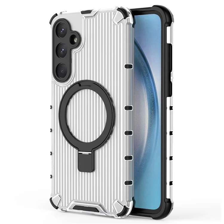 Für Samsung Galaxy A55 5G Magnetisches Case Kickstand Streifendesign PC+TPU Handyhülle - Transparent
